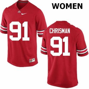 NCAA Ohio State Buckeyes Women's #91 Drue Chrisman Red Nike Football College Jersey WUW3145LY